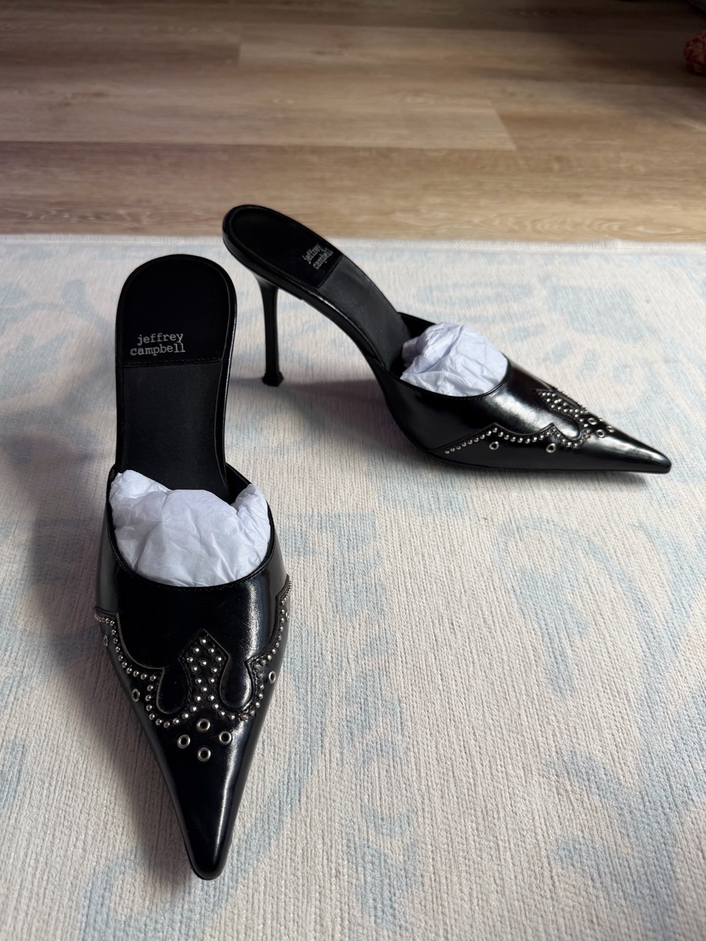 Jeffrey Campbell Skylar Black Leather Studded Western Mules Size 9